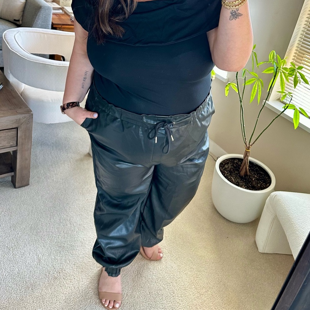Love Black Faux Leather Joggers